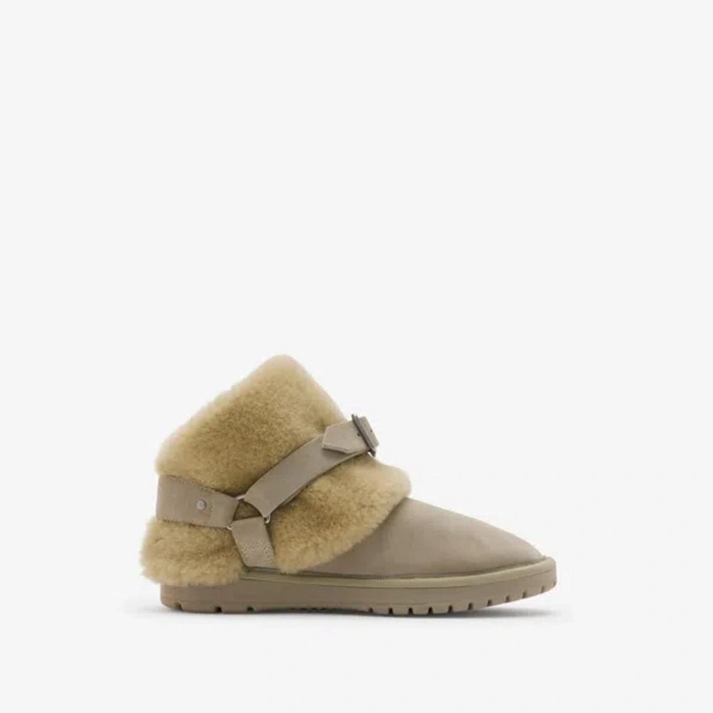 BURBERRY Buckle-detail Shearling Ankle Boots In Hunter Product Image