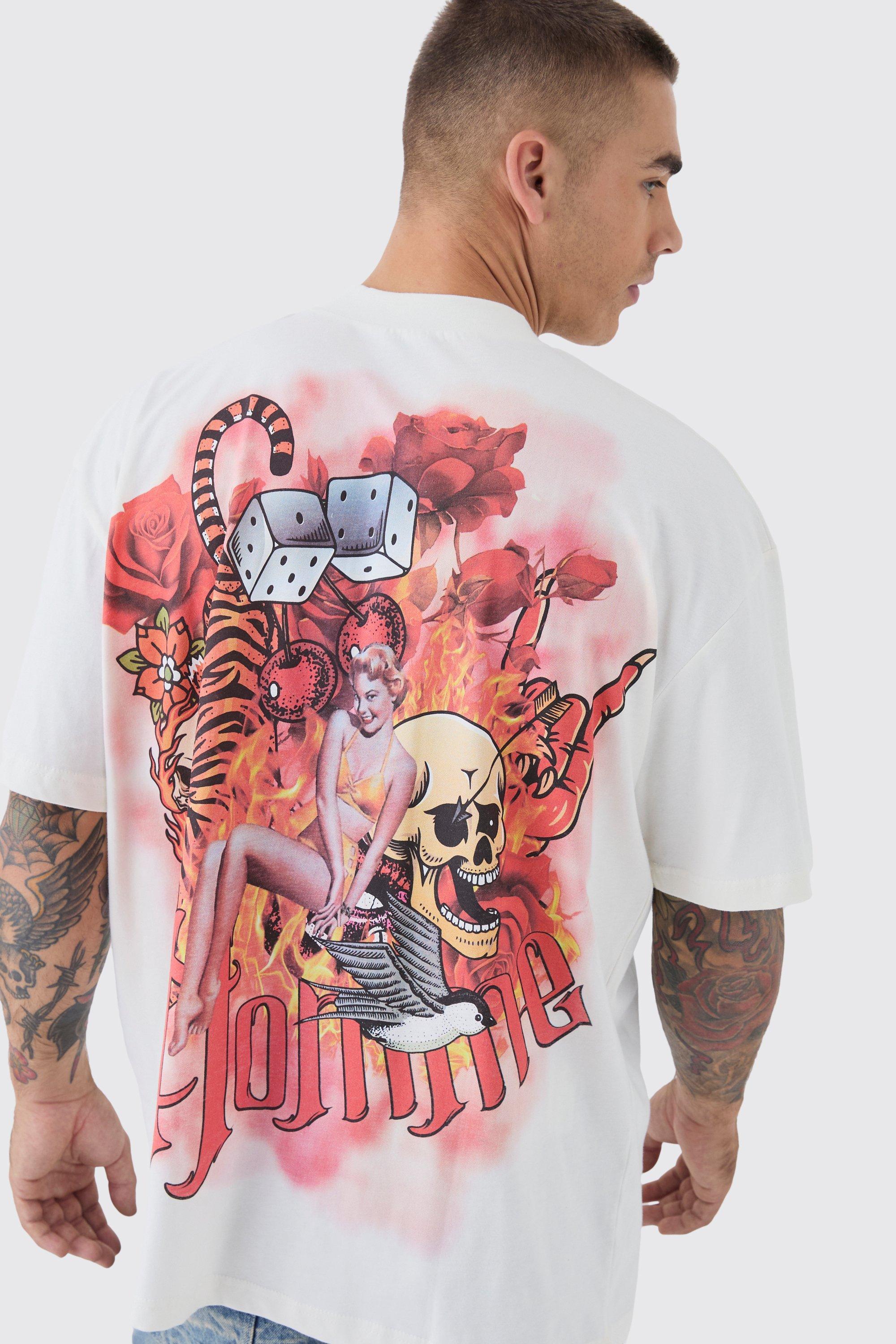 Oversized Large Scale Homme Tattoo Back Graphic T-Shirt | boohooMAN USA Product Image