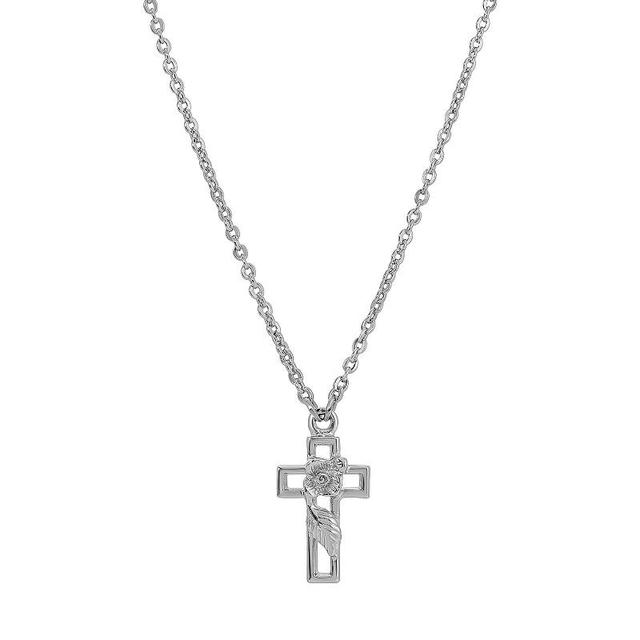 1928 Silver Tone Floral Cross Necklace, Womens Product Image