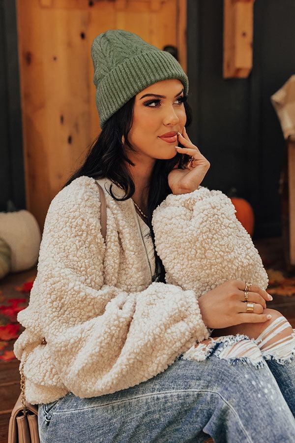 Snowfall Feels Cable Knit Beanie In Green Product Image