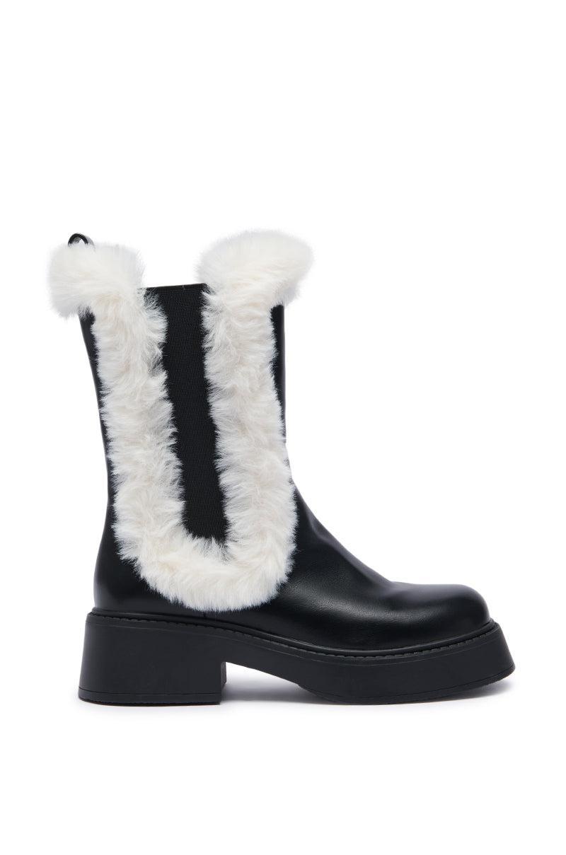 AZALEA WANG HEART THROB BLACK WHITE SHERLING LINING BOOTIE Product Image