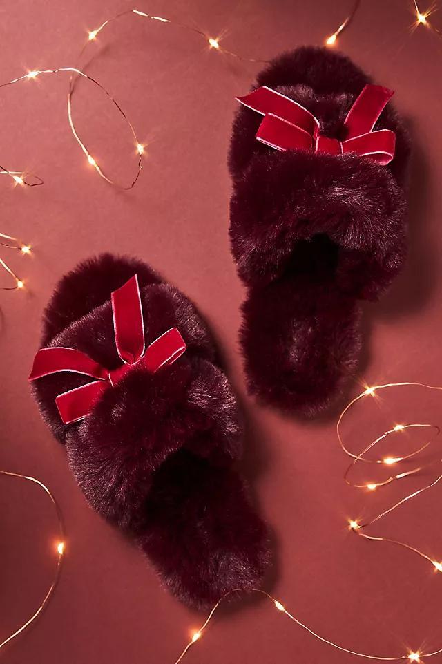 Maeve Faux-Fur Open-Toe Bow Slippers Product Image