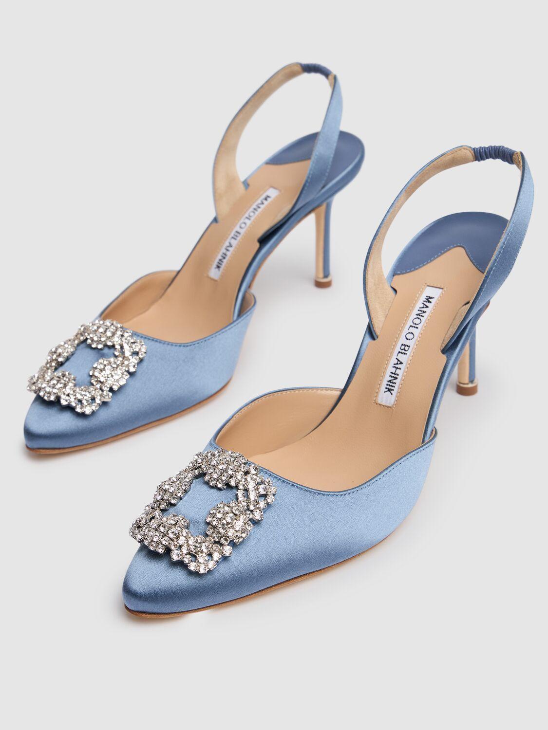 MANOLO BLAHNIK Hangisli 85mm Slingback Pumps In Light Blue Product Image