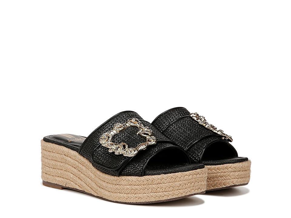 Sam Edelman Celia Raffia Embellished Buckle Detail Platform Wedge Espadrille Slide Sandals Product Image