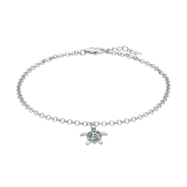 Sterling Silver Larimar Turtle Anklet, Womens Product Image