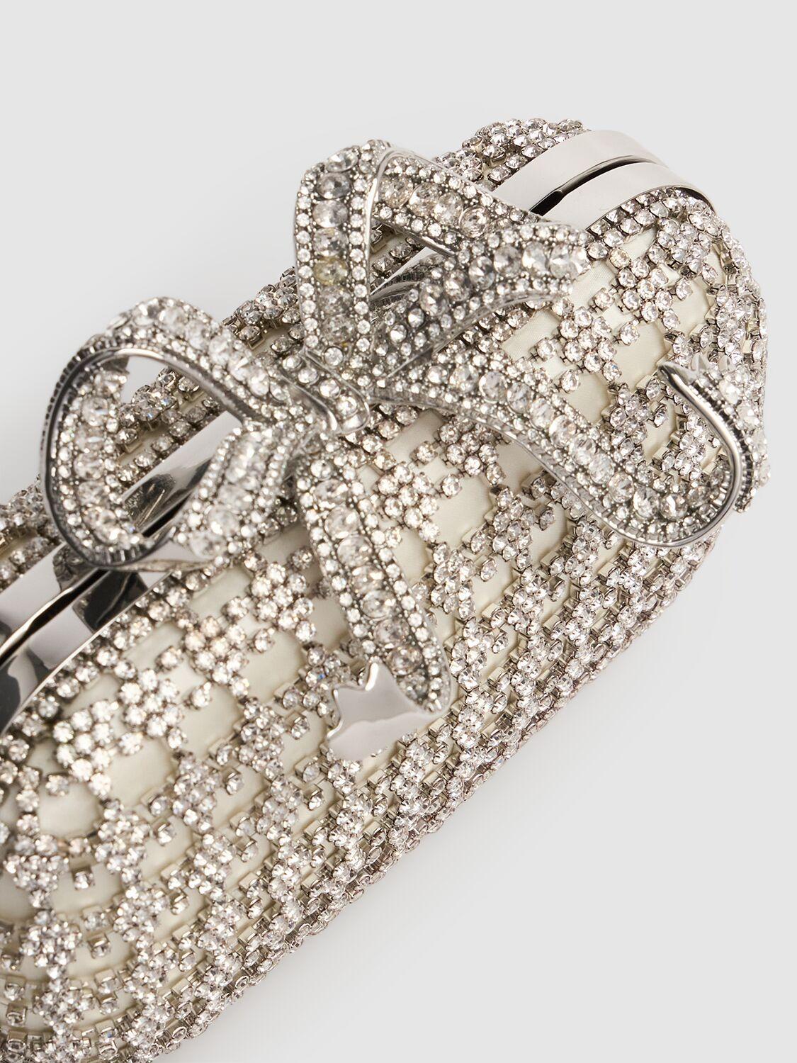 Bow Crystal-embellished Satin Box Clutch In Cream Product Image