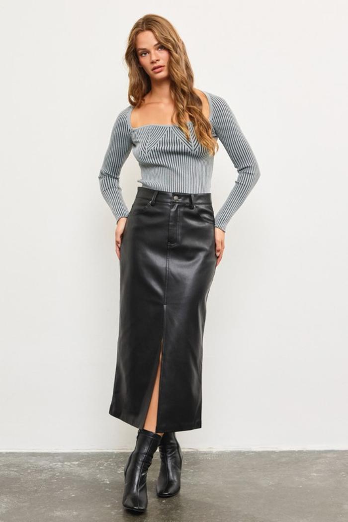 Belt Detail Front Slit Midi Skirt Product Image