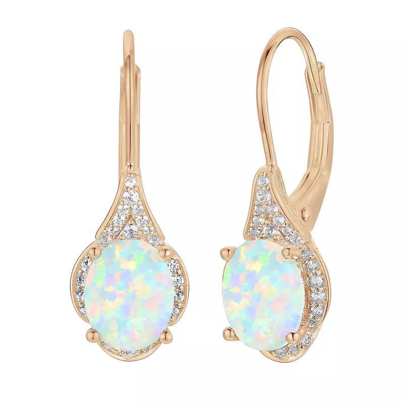 14k Rose Gold Flash-Plated Lab-Created Opal Drop Earrings, Womens Product Image