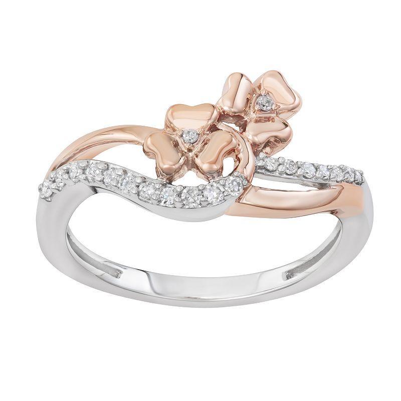 Two Tone 10k Gold 1/10 Carat T.W. Diamond Flower Ring, Womens White Product Image