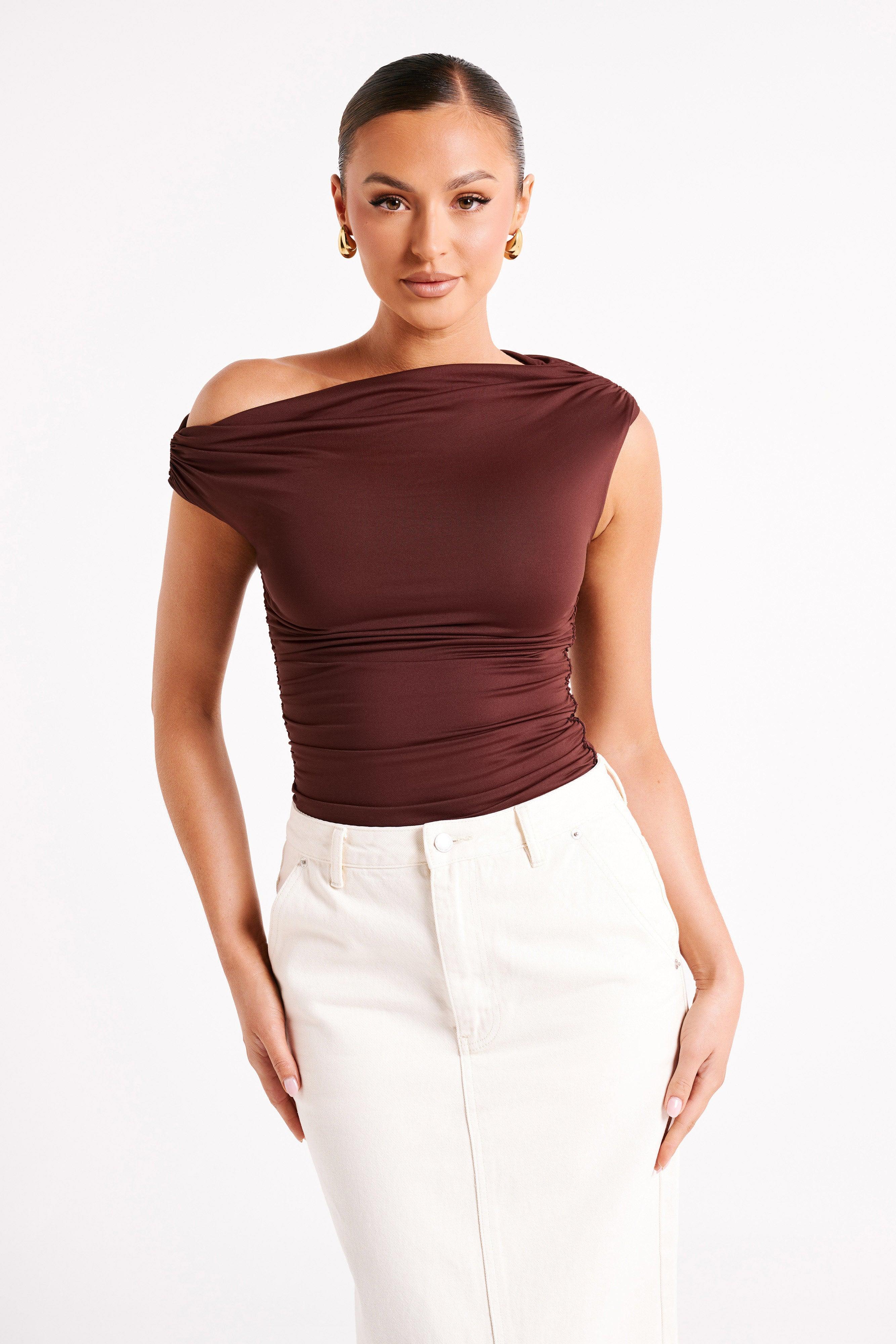 Alayna Recycled Nylon Ruched Top - Chocolate Product Image