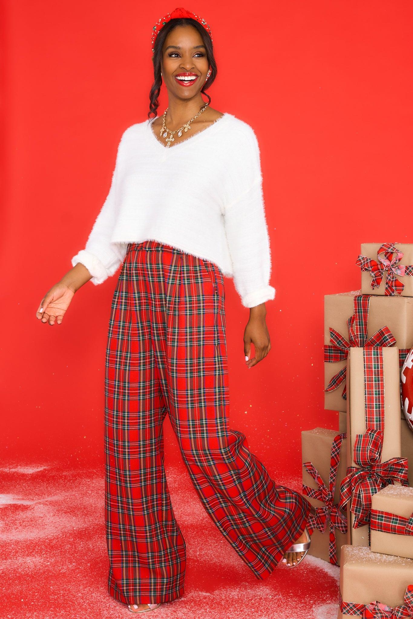 Aura Coming Together Red Multi Plaid Pants Product Image