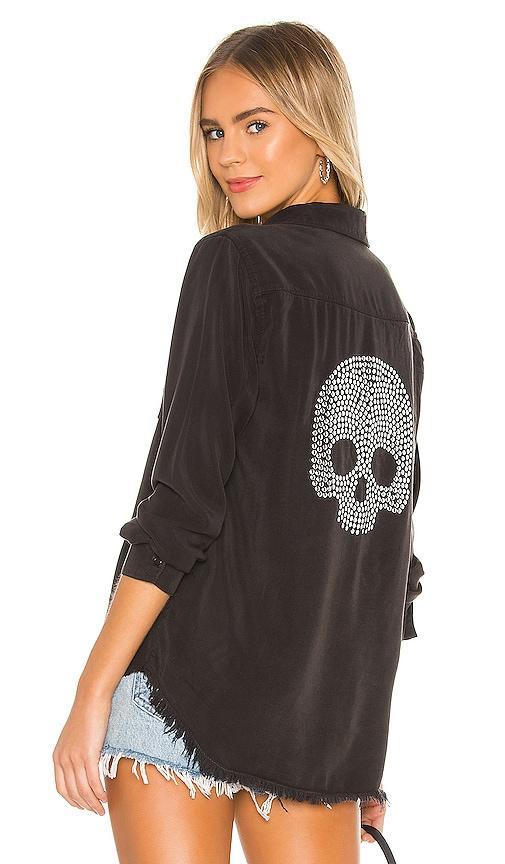 Lauren Moshi Sloane Nailhead Skull Button Up Denim Shirt in Black. Product Image