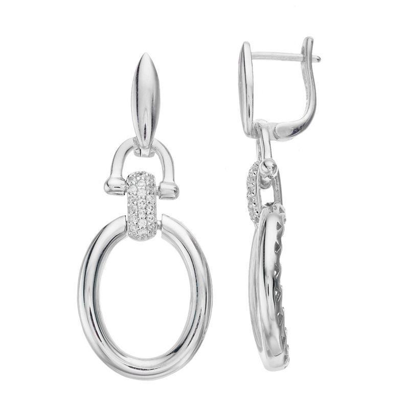 Rosabella Sterling Silver Cubic Zirconia Link Oval Dangle Earrings, Womens, White Product Image