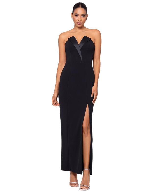 Betsy & Adam Tux Detail Strapless Column Gown Product Image