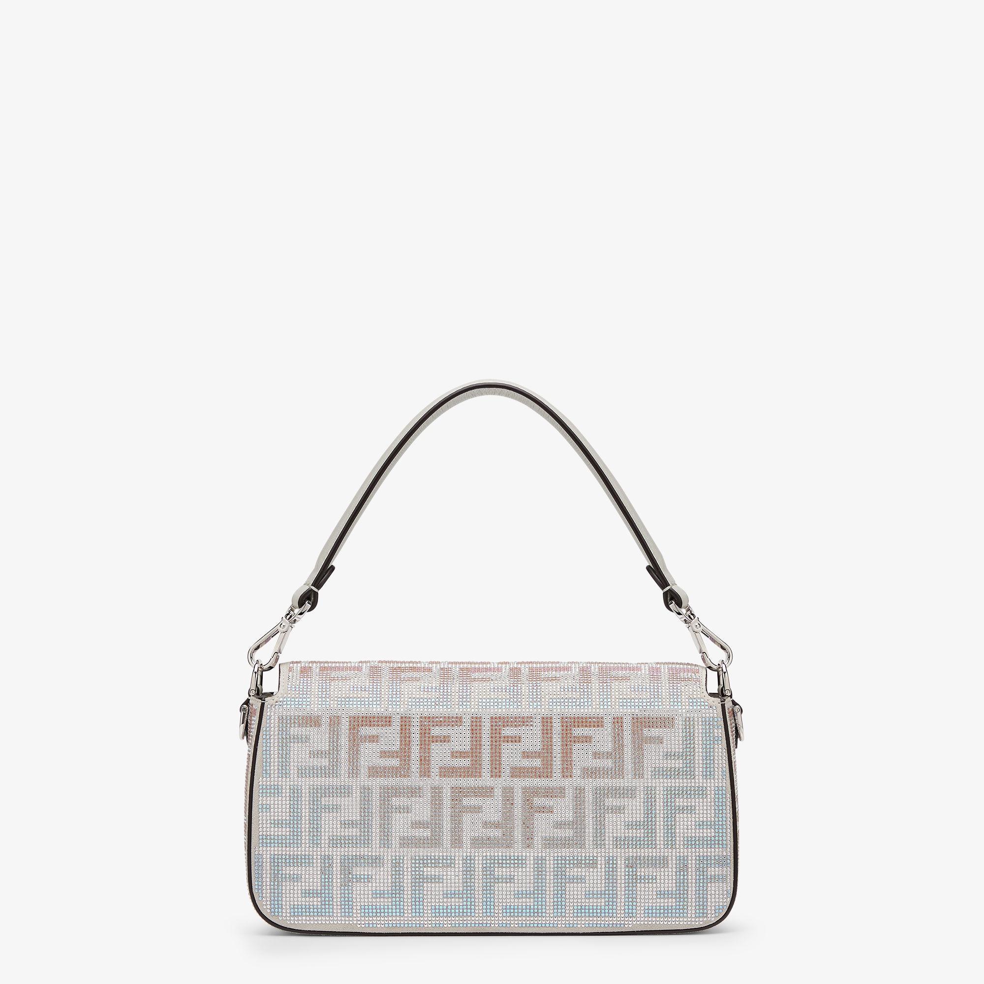 BaguetteSuede bag with FF in iridescent crystals and studs Product Image