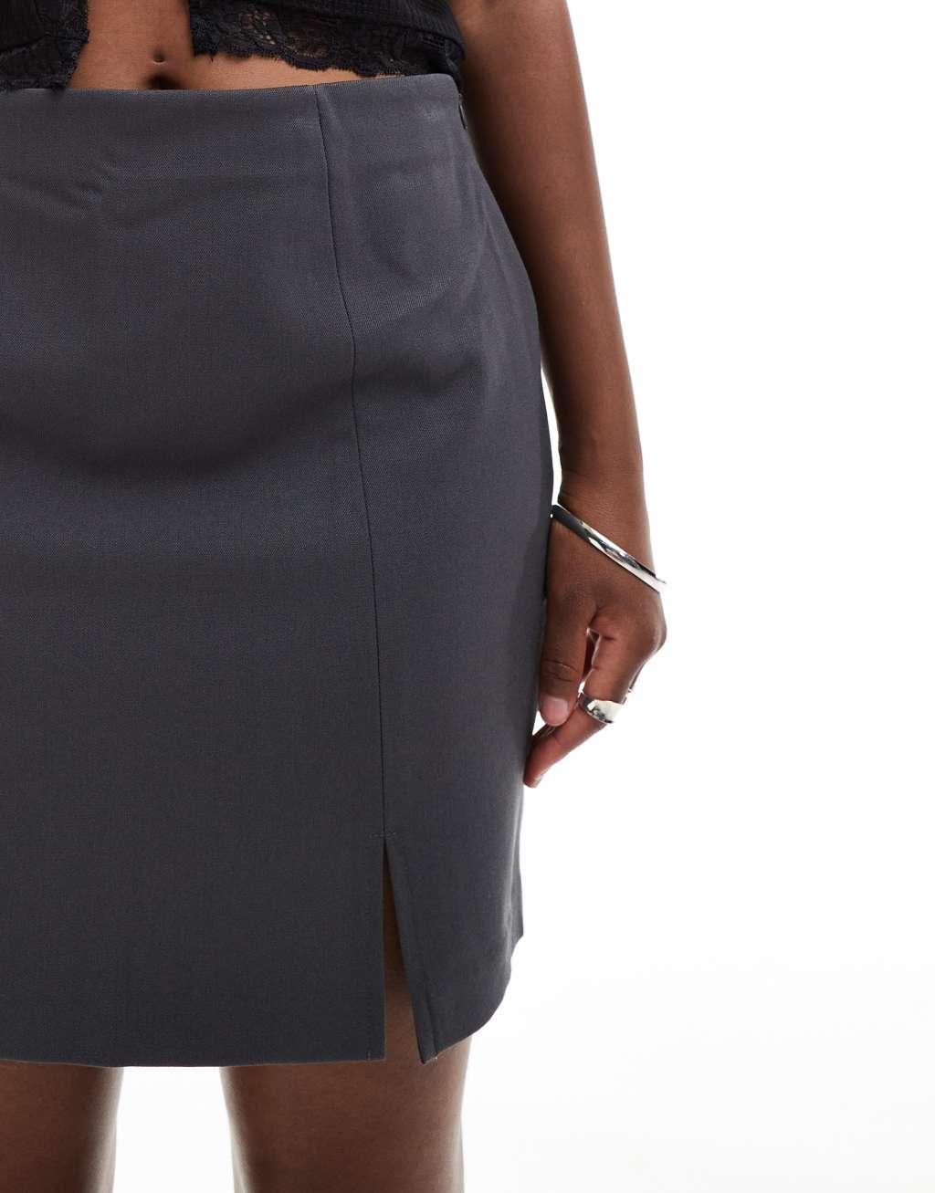 Object tailored mini skirt with notch front in gray Product Image