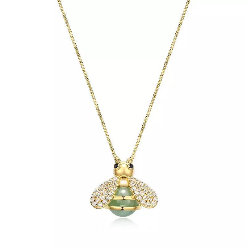 Dynasty Jade 18k Gold over Sterling Silver Genuine Jade, Lab-Created Sapphire, & Cubic Zirconia Bumblebee Pendant Necklace, Womens Gold Tone Product Image