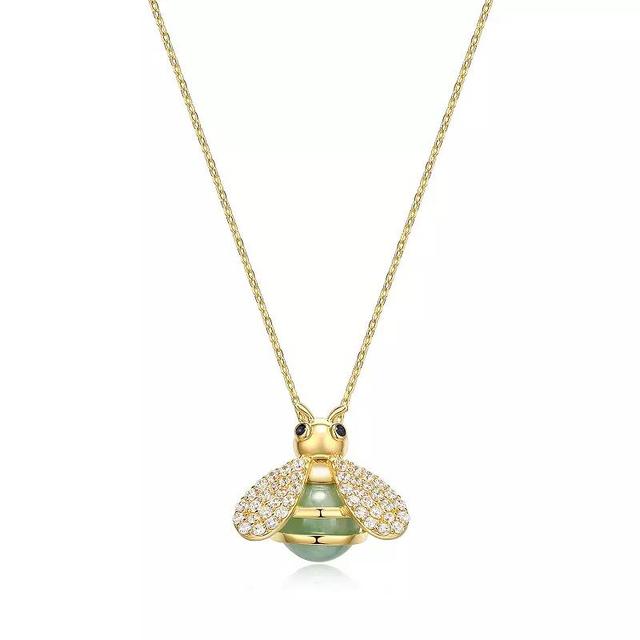 Dynasty Jade 18k Gold over Sterling Silver Genuine Jade, Lab-Created Sapphire, & Cubic Zirconia Bumblebee Pendant Necklace, Womens Gold Tone Product Image