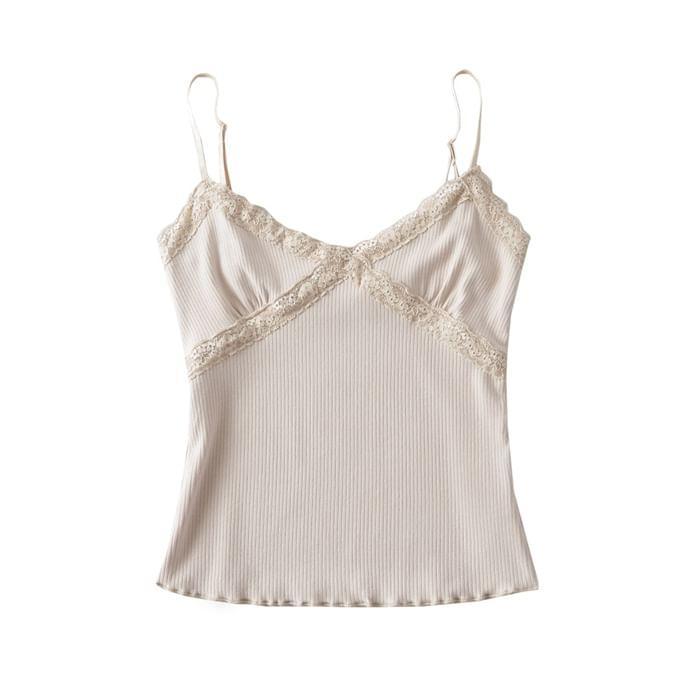 V-Neck Plain Lace Trim Crop Camisole Top Product Image