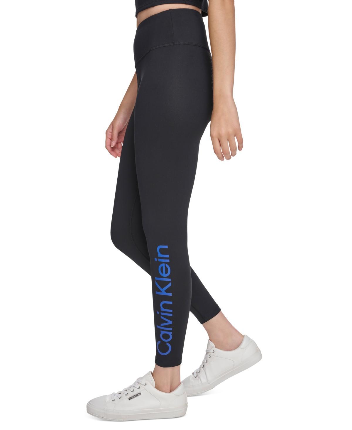 Calvin Klein Performance Womens High Rise Logo Leggings - Black White Product Image