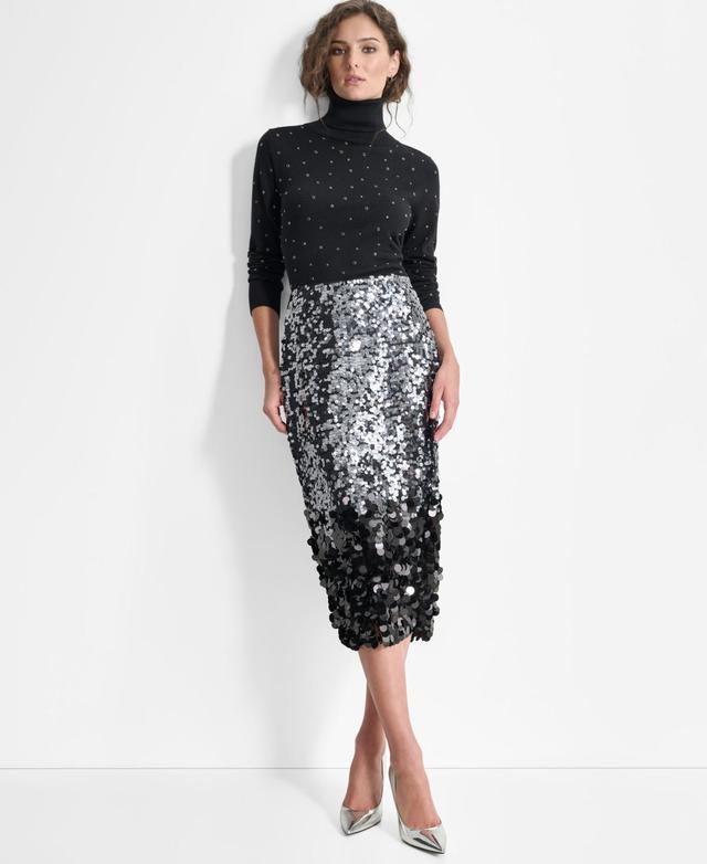 Dkny Womens Multi-Scale Sequin Pull-On Midi Skirt - Blk Product Image