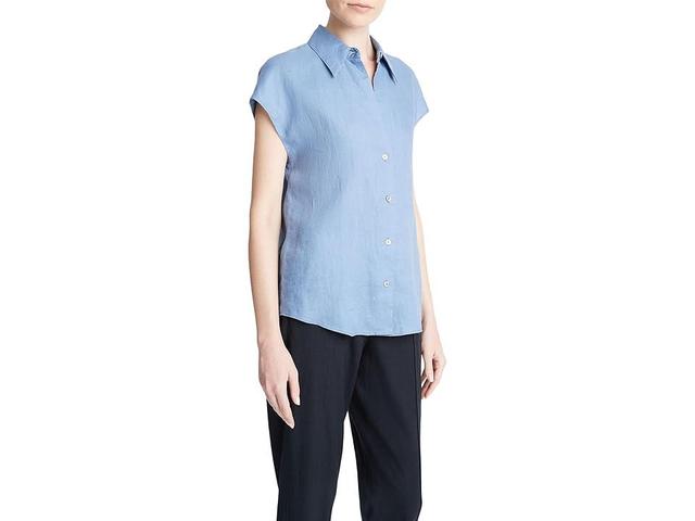 Cap-Sleeve Linen Button-Front Blouse Product Image