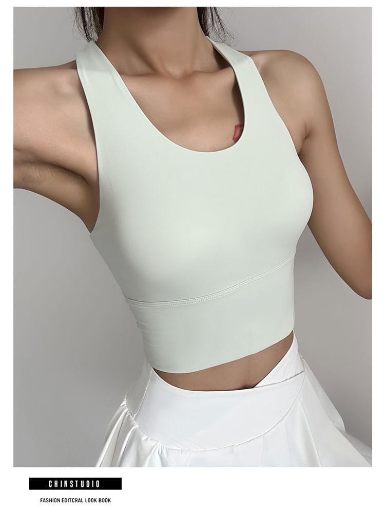 Halter Neck Plain Crop Sports Top Product Image