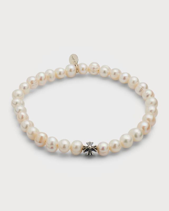 Mens Sterling Silver Freshwater Pearl Fluted Bracelet Product Image