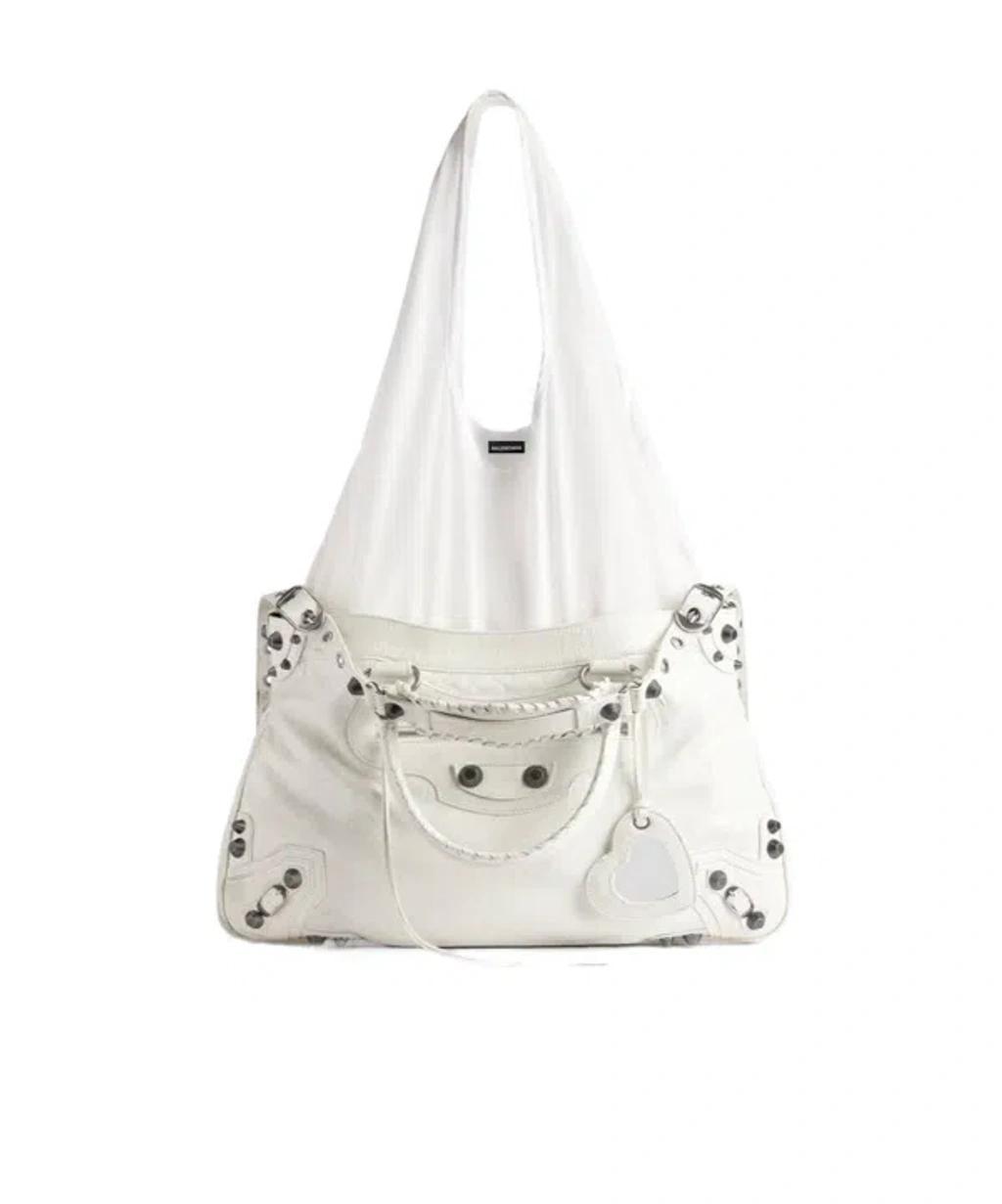 BALENCIAGA Neo Cagole Xl Leather Tote Bag In Weiss Product Image