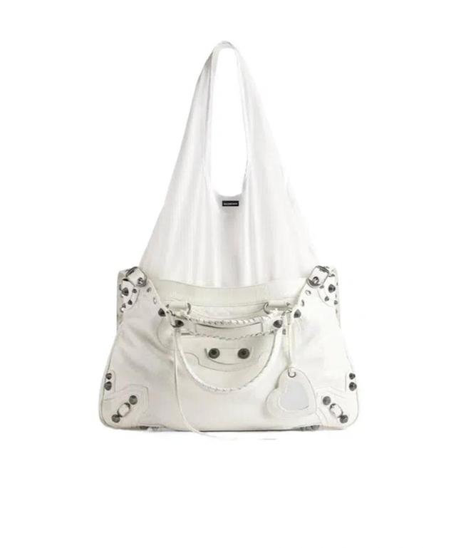 BALENCIAGA Neo Cagole Xl Leather Tote Bag In Weiss Product Image