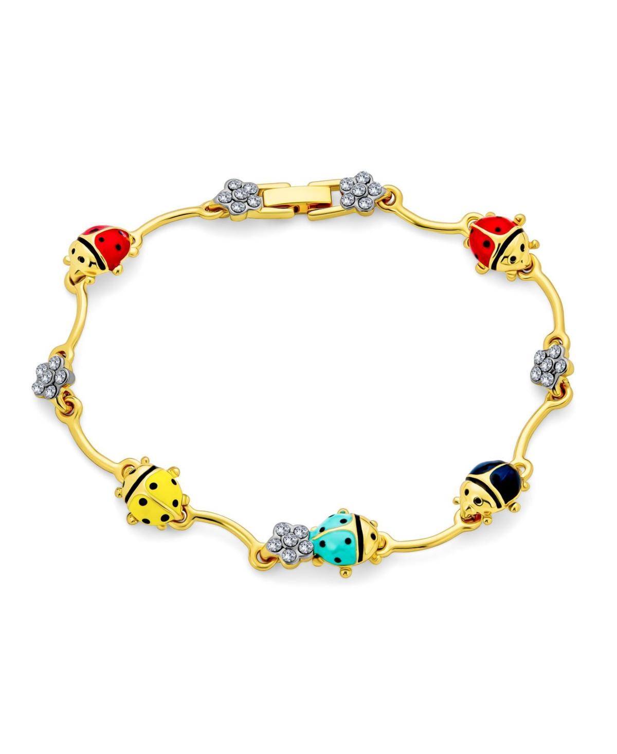 Colorful Good Luck Garden Lucky Ladybug Link Charm Bracelet For Women Crystal Gold Plated Product Image