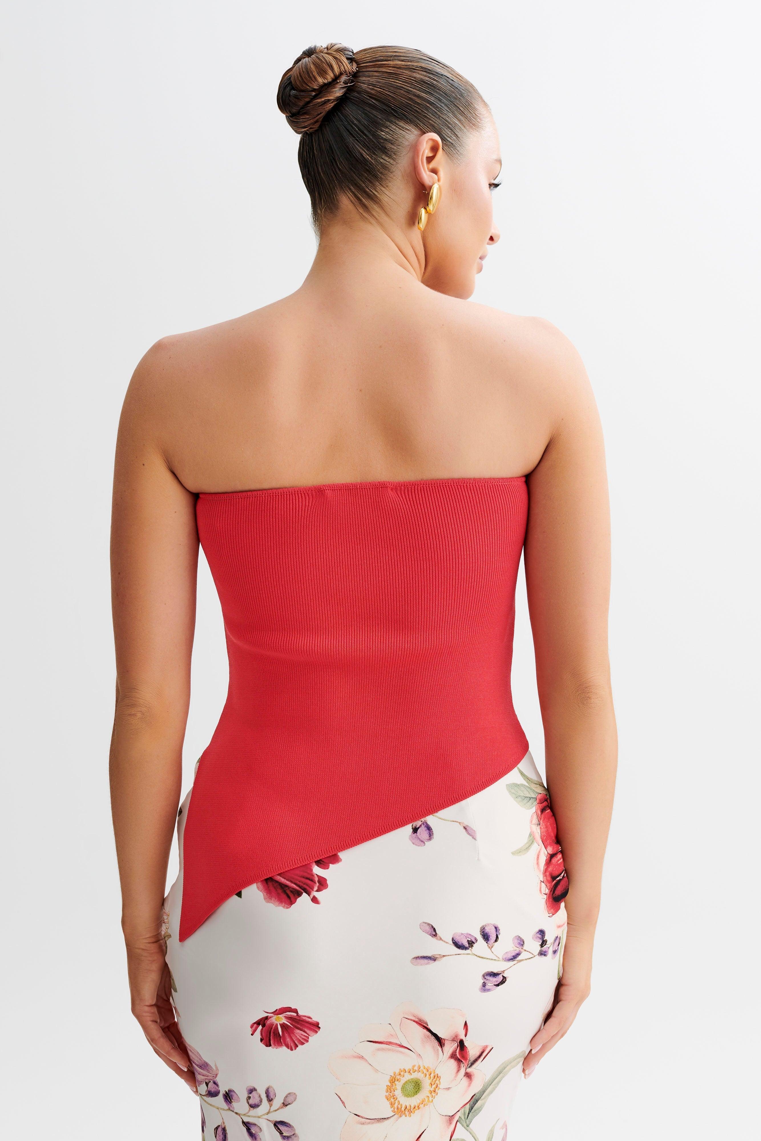 Sidney Asymmetrical Strapless Knit Top - Pomegranate Product Image