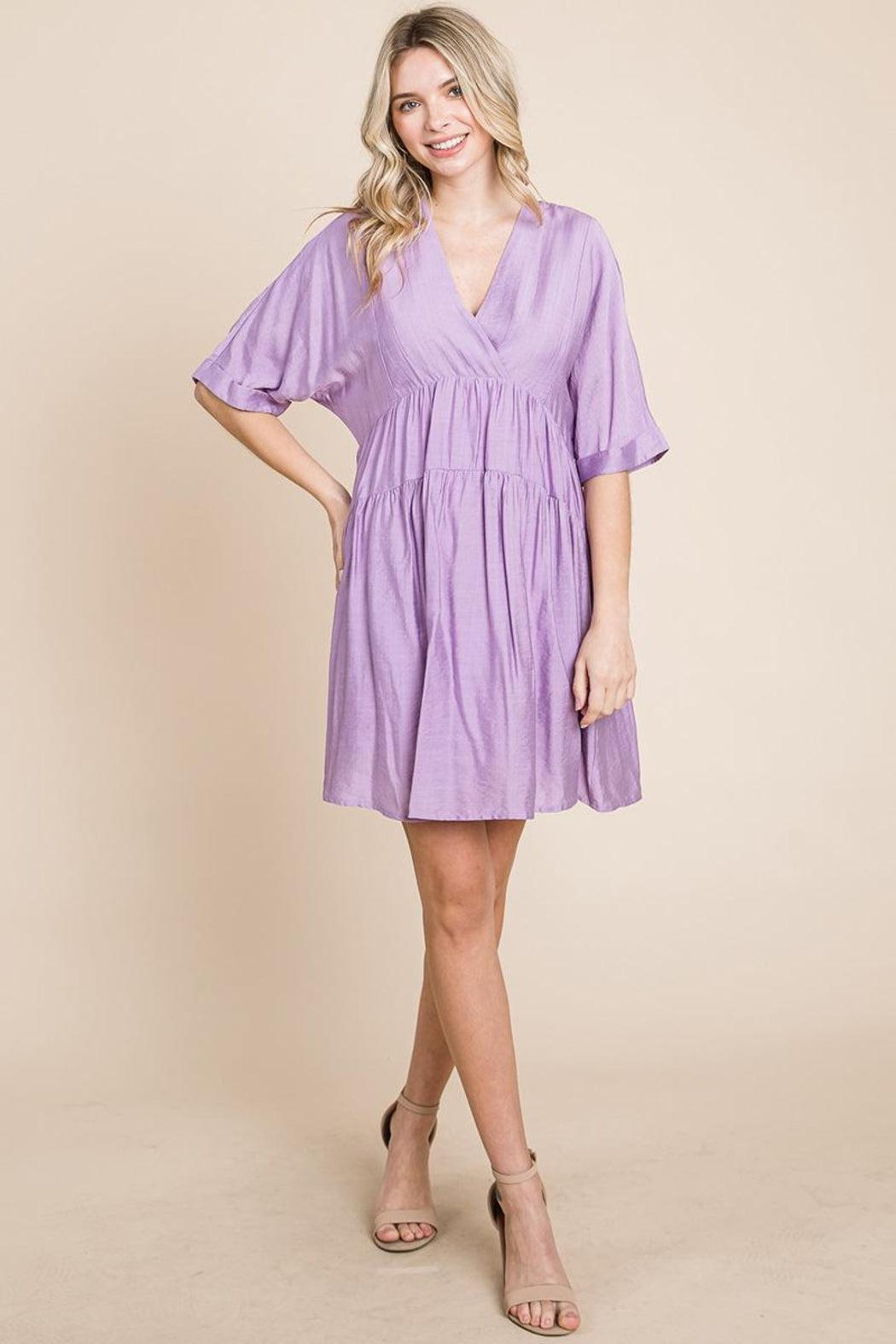 Tiered Dolman Sleeve V Neck Babydoll Dress Female Product Image