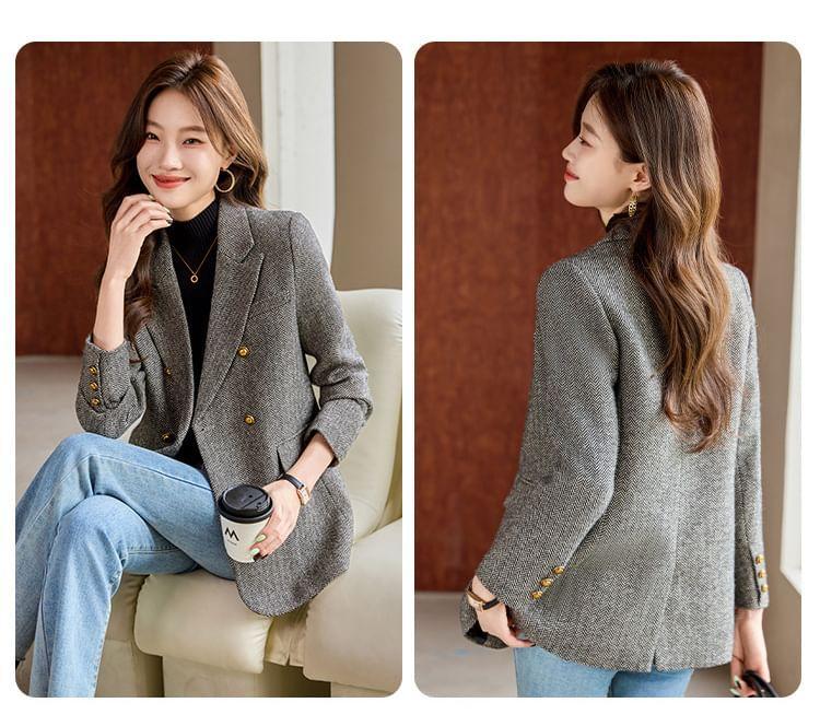 Lapel Collar Patterned Double Breasted Blazer Product Image