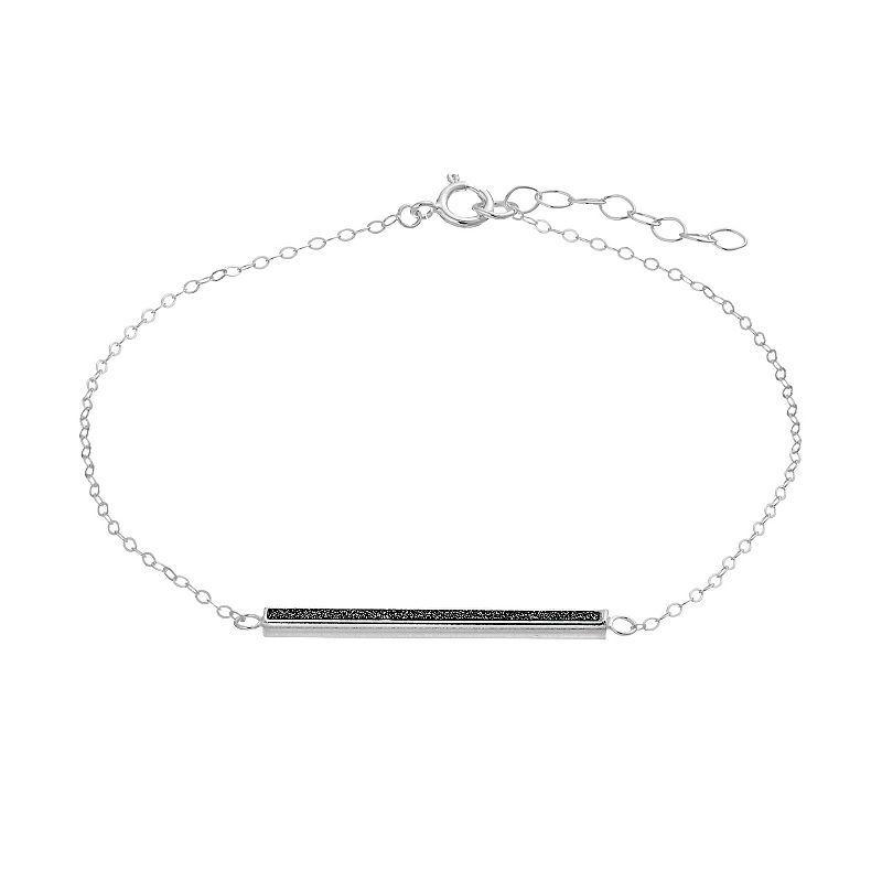 Aleure Precioso Sterling Silver Glitter Bar Chain Anklet, Womens Black Product Image