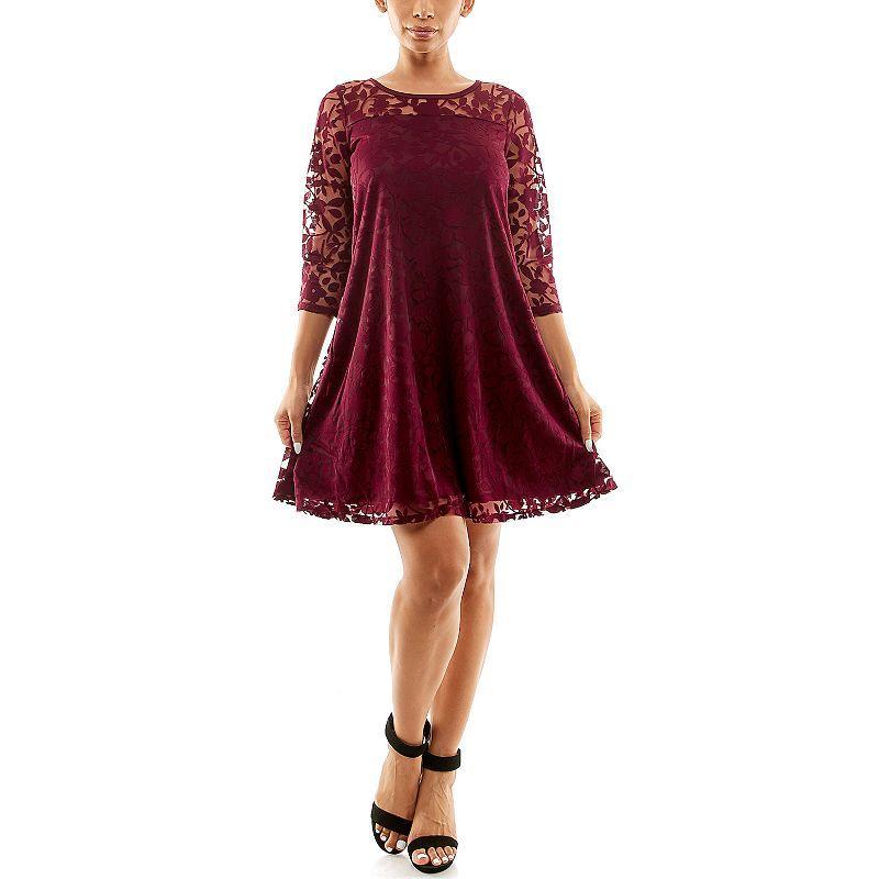 Womens Nina Leonard Burnout Trapeze Dress Deep Red Product Image