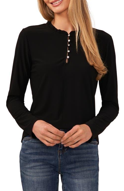 CeCe Ruffle Trim Knit Henley Product Image