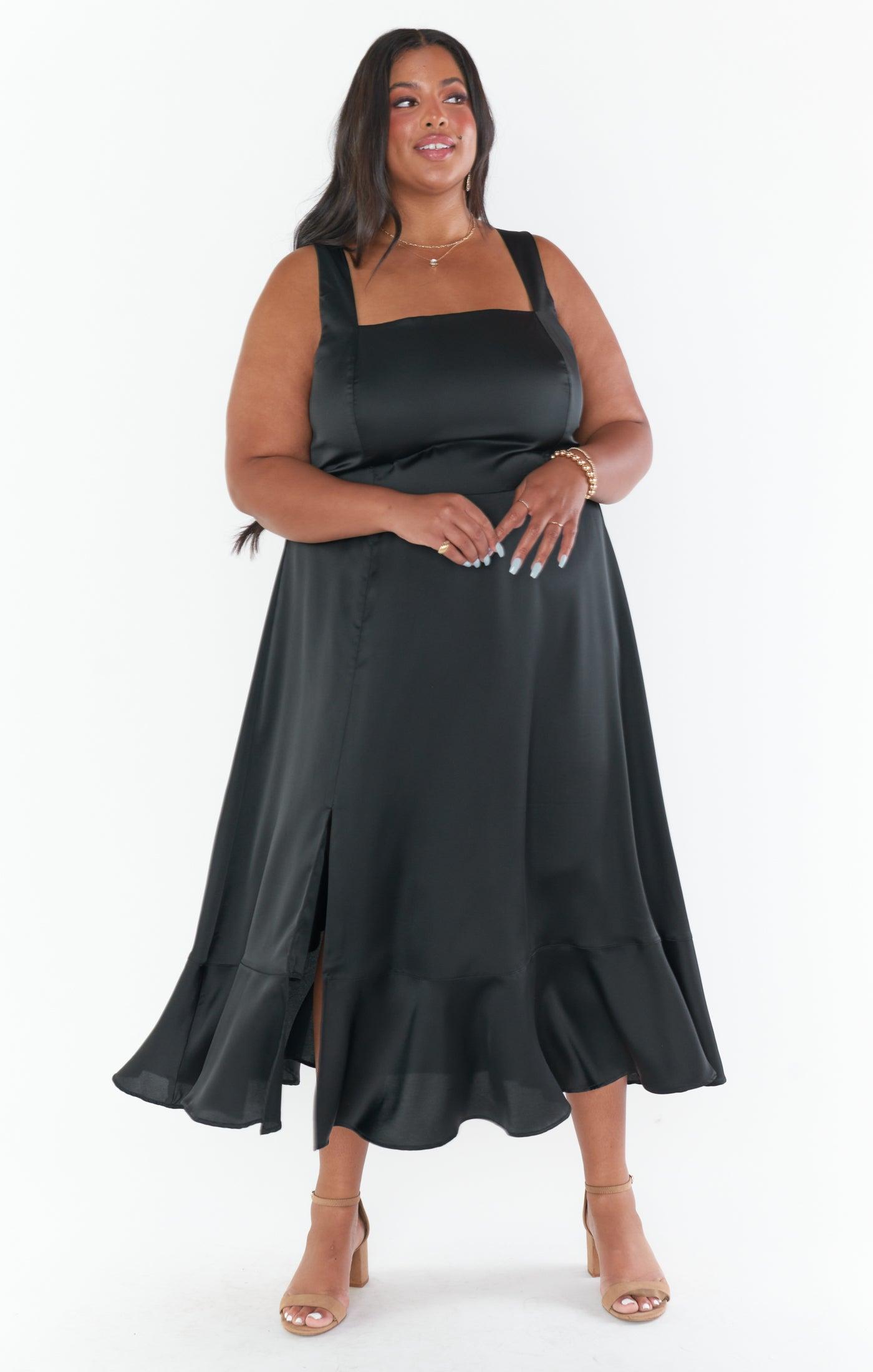 Claire Midi Dress ~ Black Luxe Satin Product Image