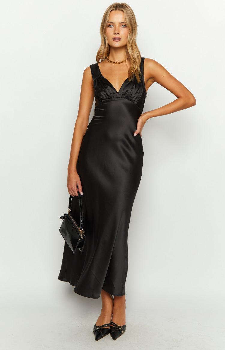 Verlaine Black Satin Maxi Dress Product Image