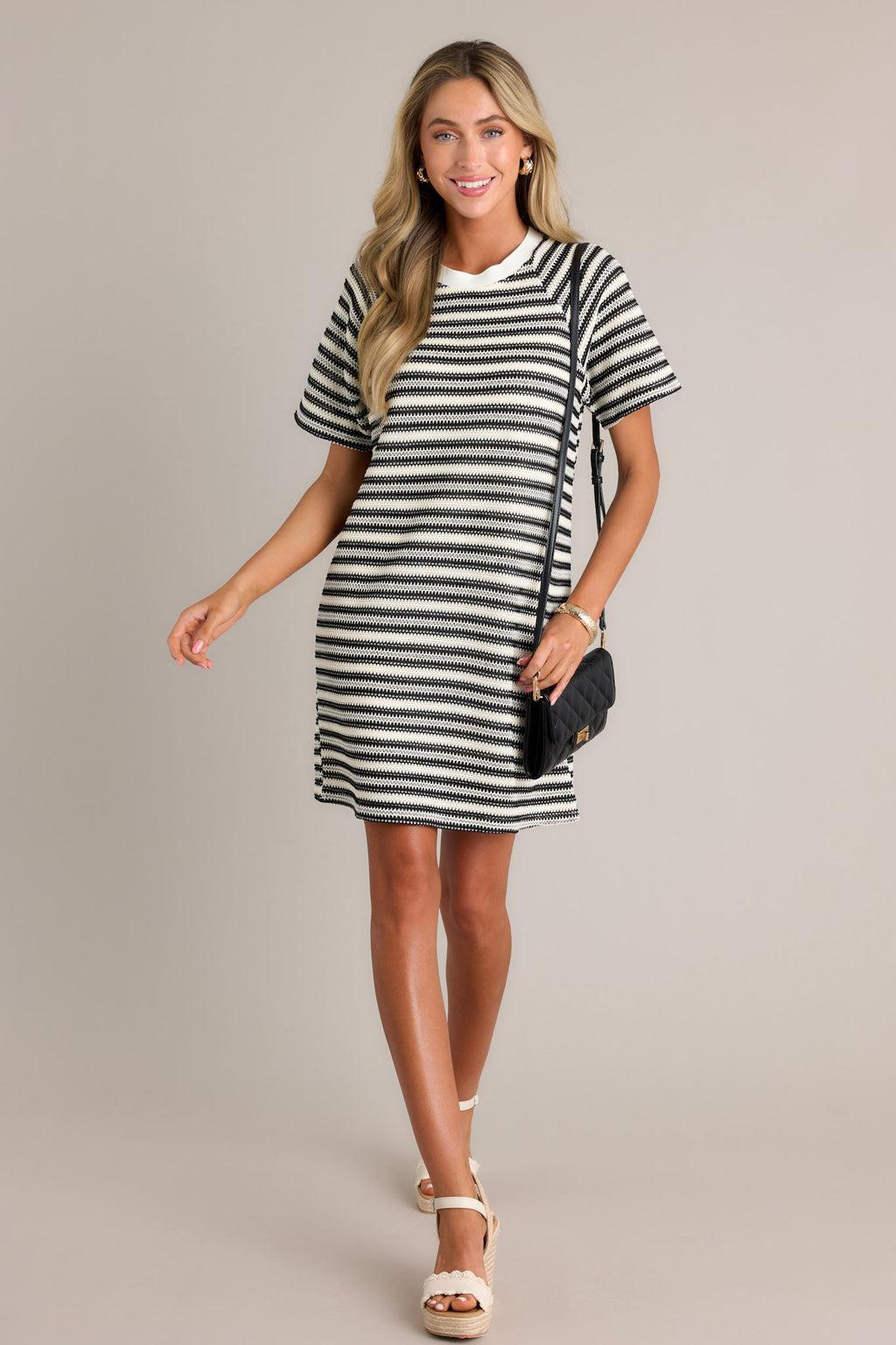 Classic Comfort Black Stripe Knit Mini Dress product image