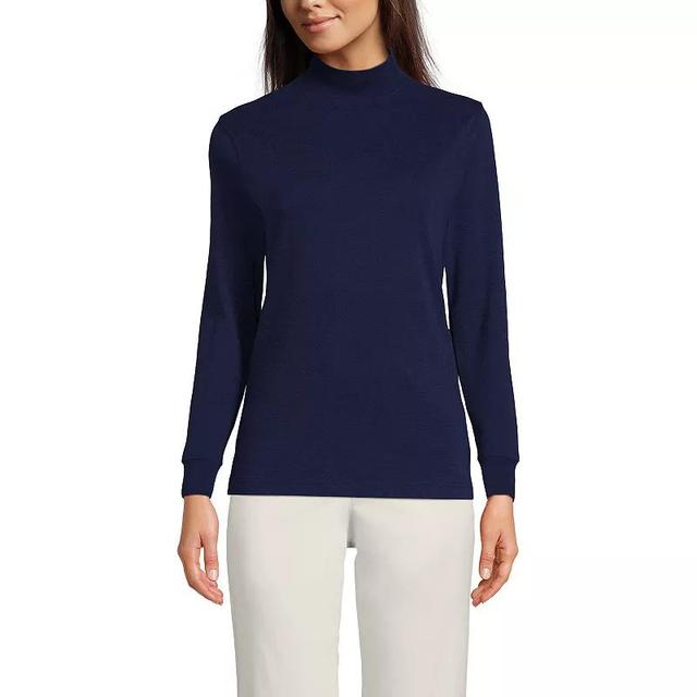 Petite Lands End Relaxed Long Sleeve Mockneck Top, Womens Deep Blue Product Image