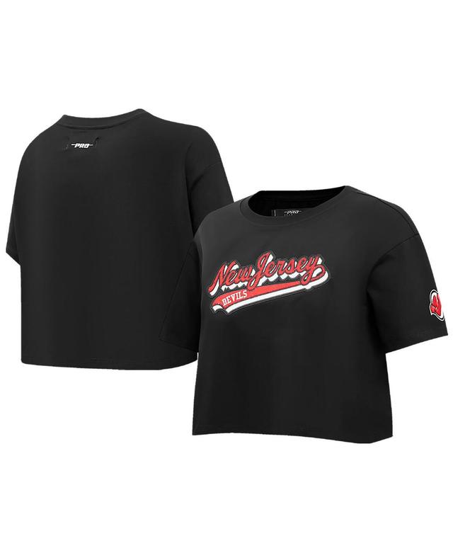 Womens Pro Standard Black New Jersey Devils Boxy Script Tail Cropped T-shirt Product Image