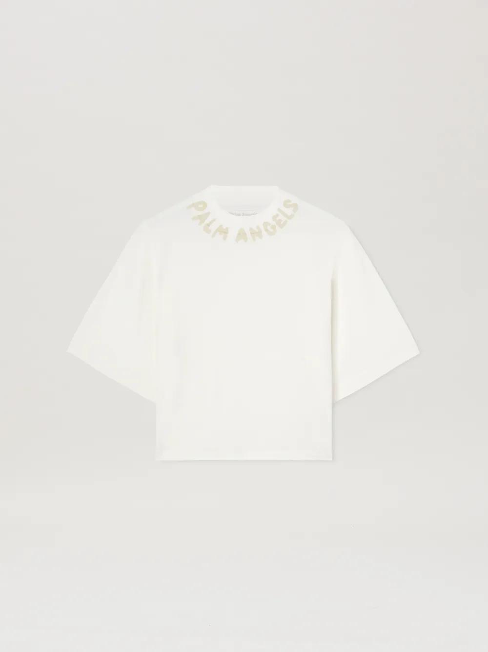 Logo cropped T-shirt in  030b off white - ivory  - Palm Angels® Official  Product Image