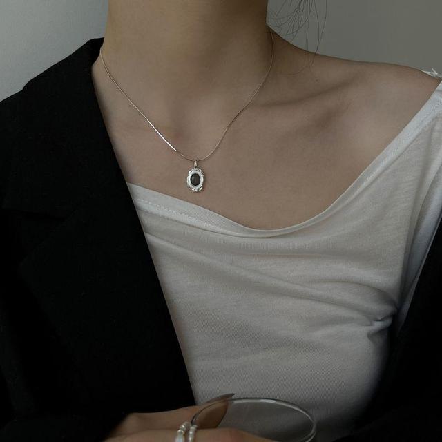 925 Sterling Silver Stone Pendant Necklace Product Image