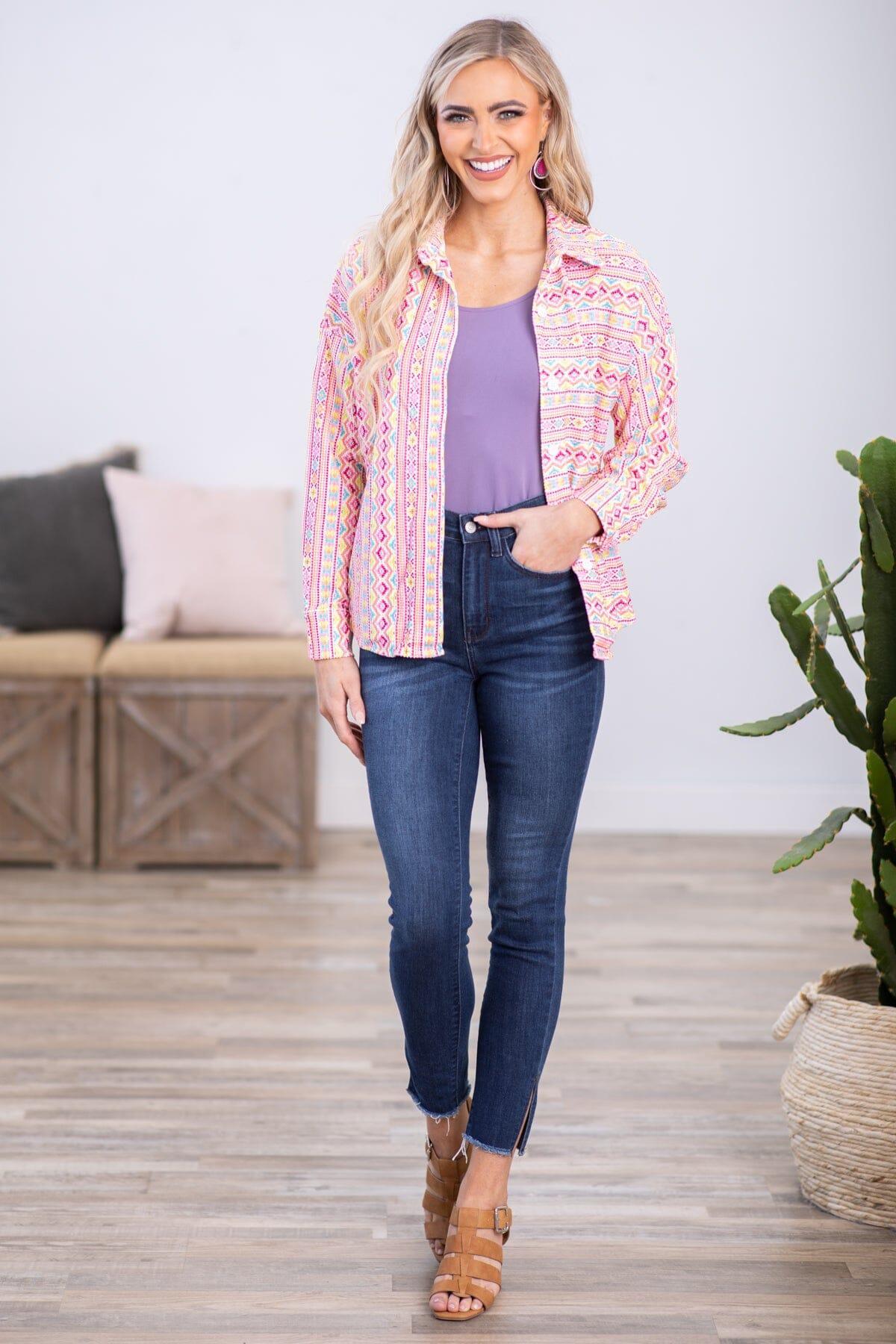 Pink Multicolor Aztec Stripe Jacket Product Image