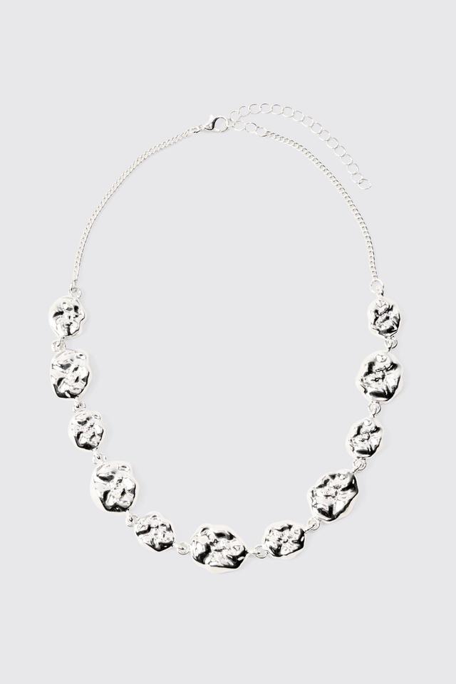 Molten Effect Chunky Necklace In Silver | boohooMAN USA Product Image