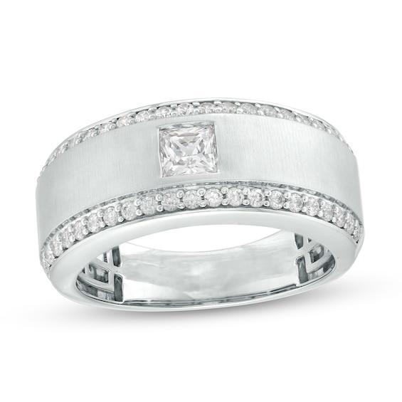 Men's 1 CT. T.w. Certified Square-Cut Lab-Created Diamond Lined Wedding Band in 14K White Gold (F/Vs2) Product Image