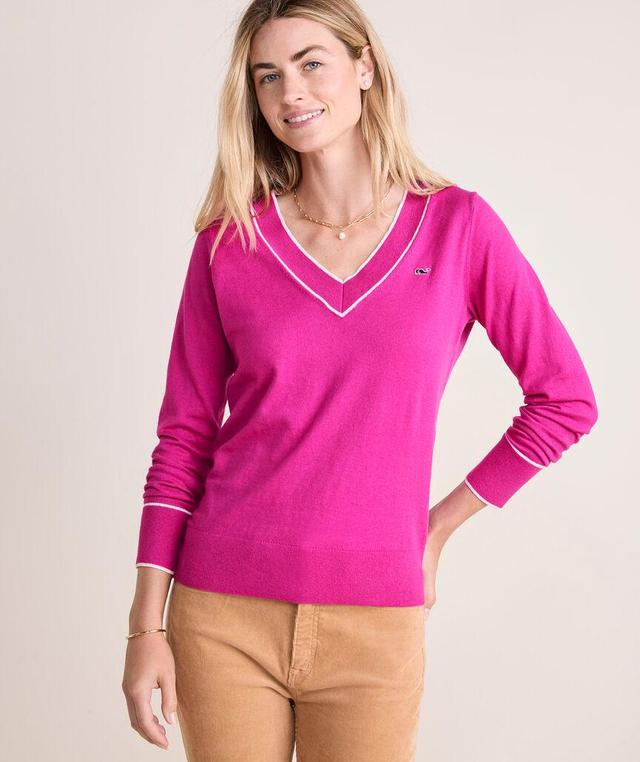 Cotton Cashmere Heritage Tipped V-Neck Product Image