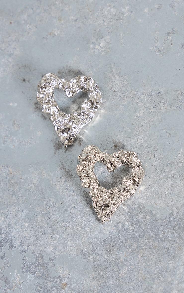 Silver Molten Heart Stud Earrings Product Image