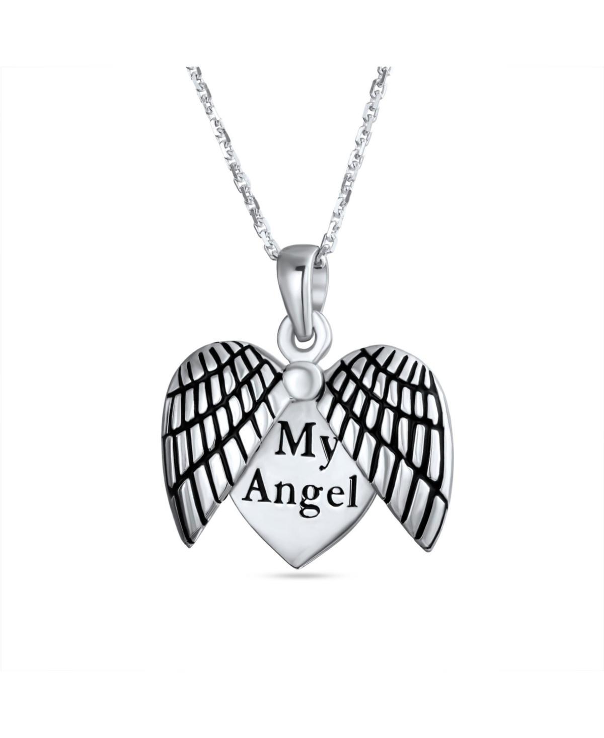 Engraved Saying My Angel Feather Wing Heart Shape Locket Necklace Pendant For Daughter For Women .925 Sterling Silver Product Image